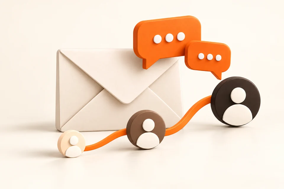 Illustration of email, chat and customer relationship nurturing